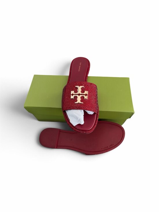 Tory Burch Shoes - Tory Burch Everly slide barlette red crystal/gold